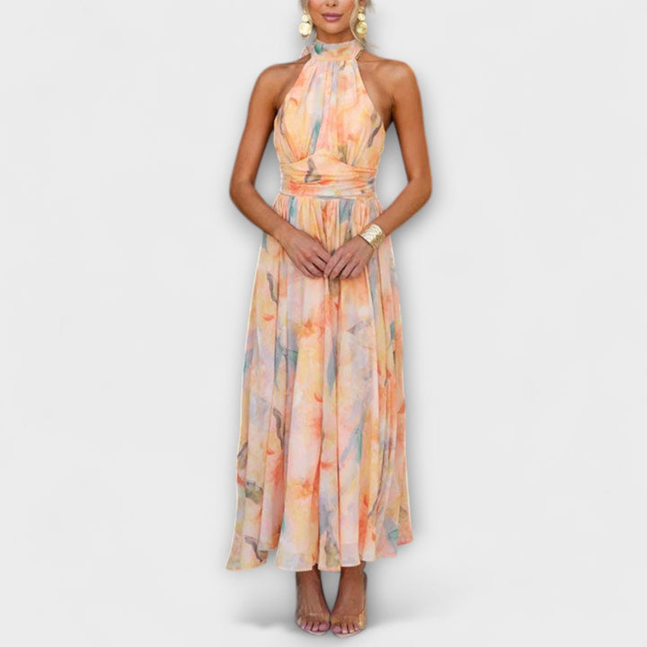 Halter™ | Neck Watercolor Print Maxi Dress