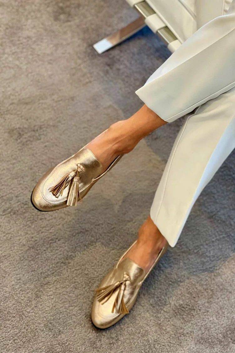 Naomi | Gold Mocassin With Tassels