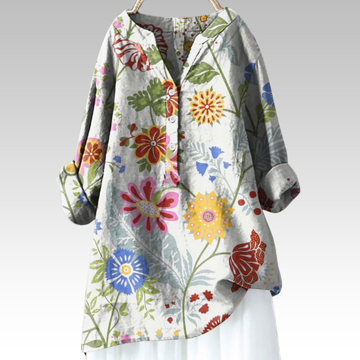 Claudia | Lange Blumenbluse mit Premium-Qualität