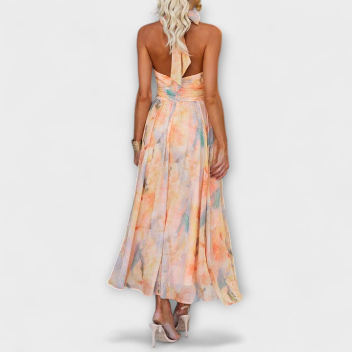 Halter™ | Neck Watercolor Print Maxi Dress