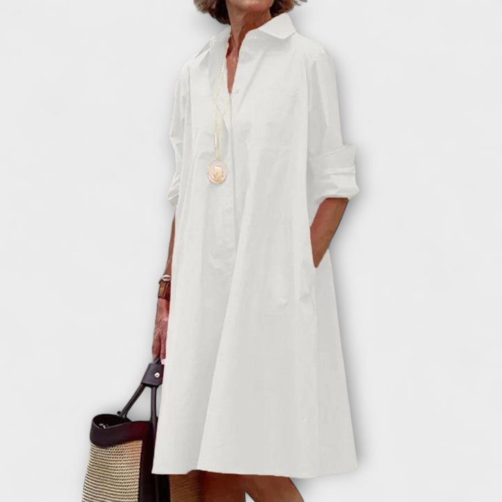 Modern Shirt Dress with Collar and Three-Quarter Sleeves