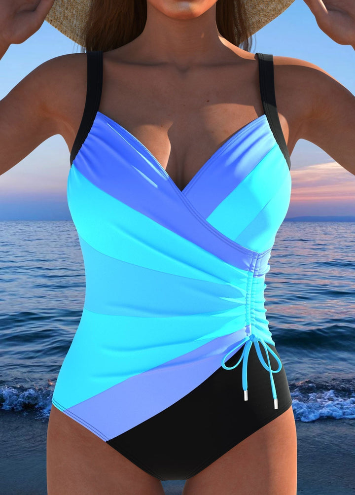 Luxe Surplice Swimsuit with Colorful Print