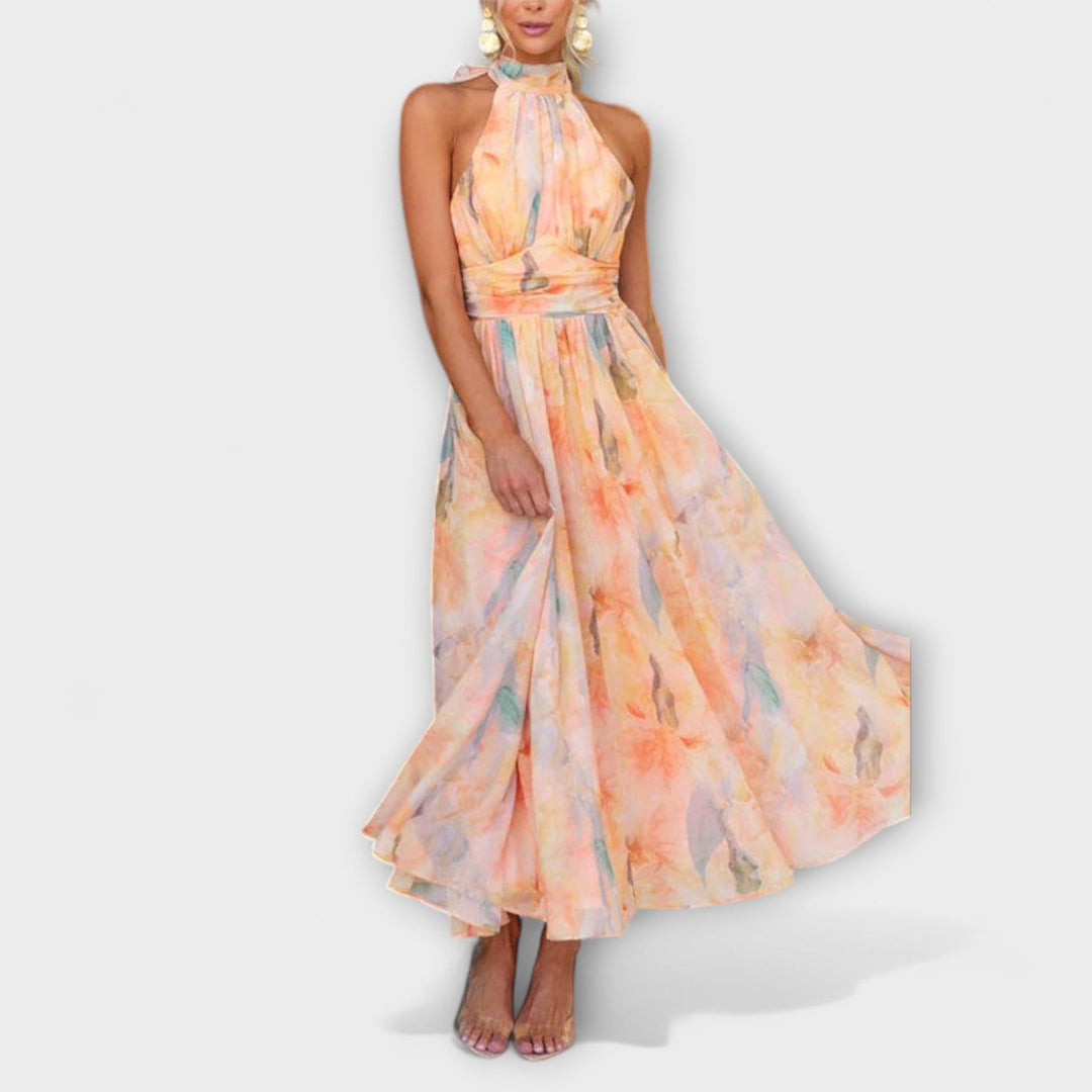 Halter™ | Neck Watercolor Print Maxi Dress