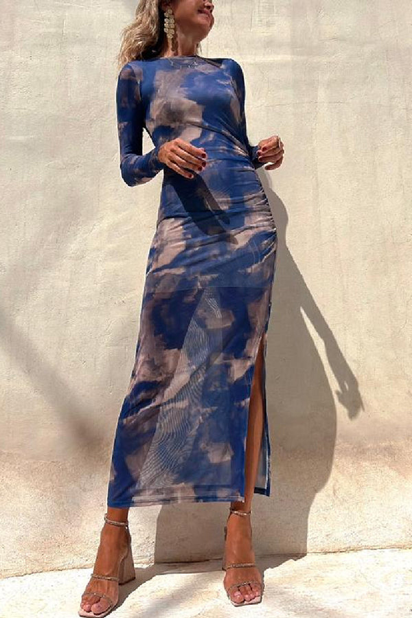 Nayla | Midi Dress with Long Sleeves and Tie-Dye Tulle