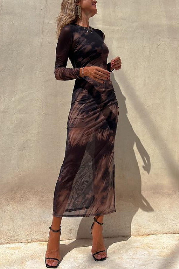 Nayla | Midi Dress with Long Sleeves and Tie-Dye Tulle