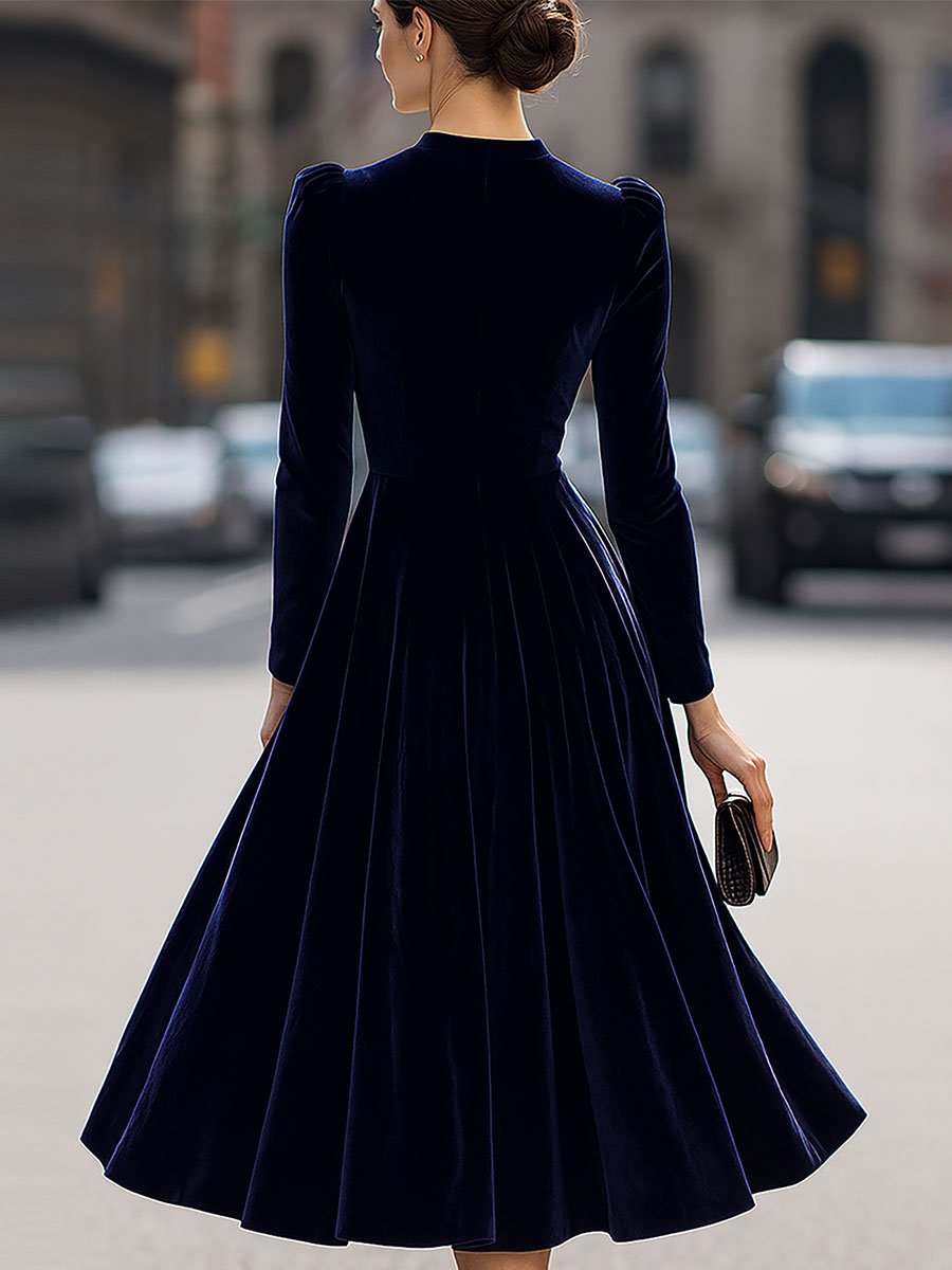 Elissa | Navy Blue Long-Sleeve Midi Dress