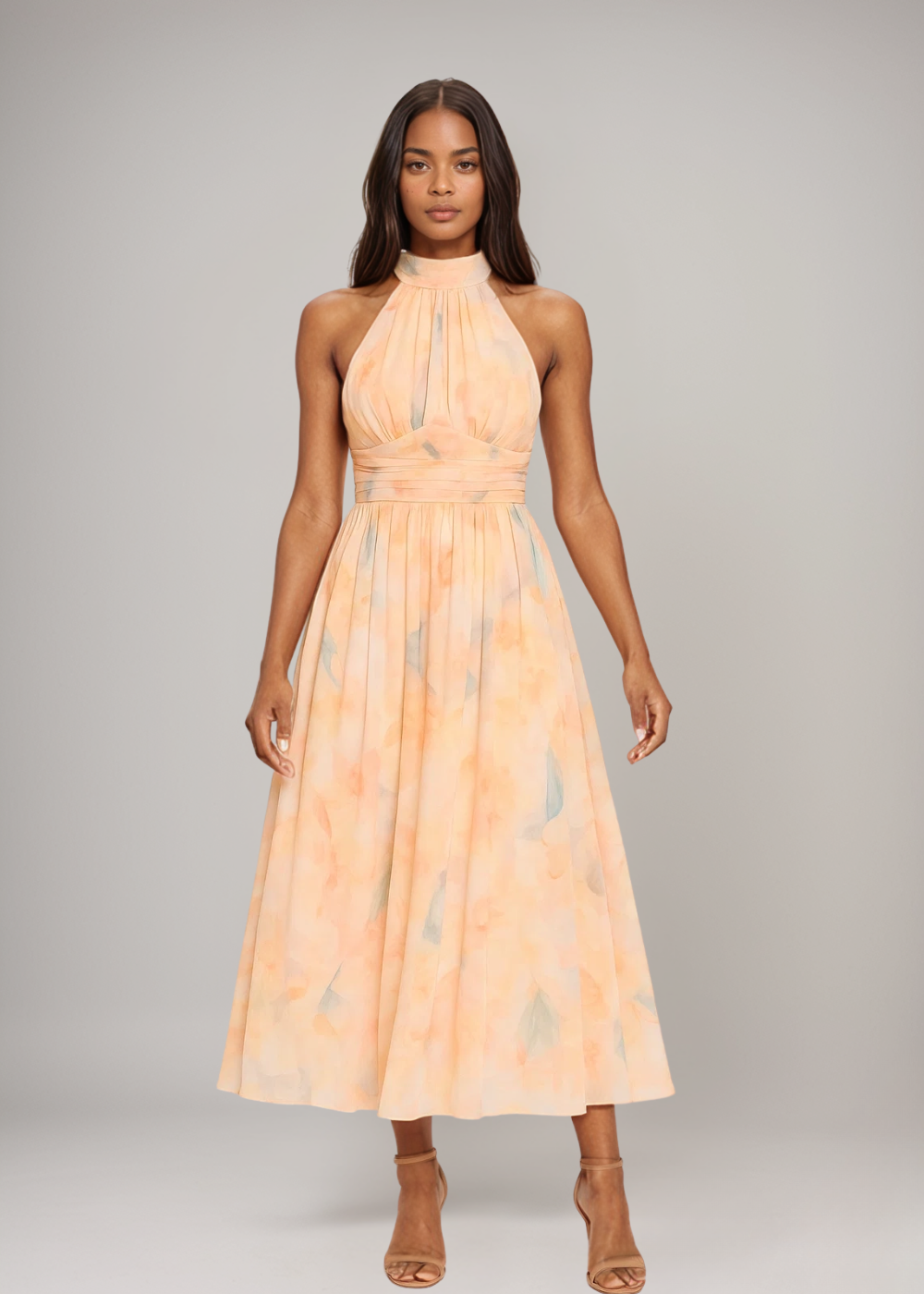 Artistic Peach | Halterneck Maxi Dress