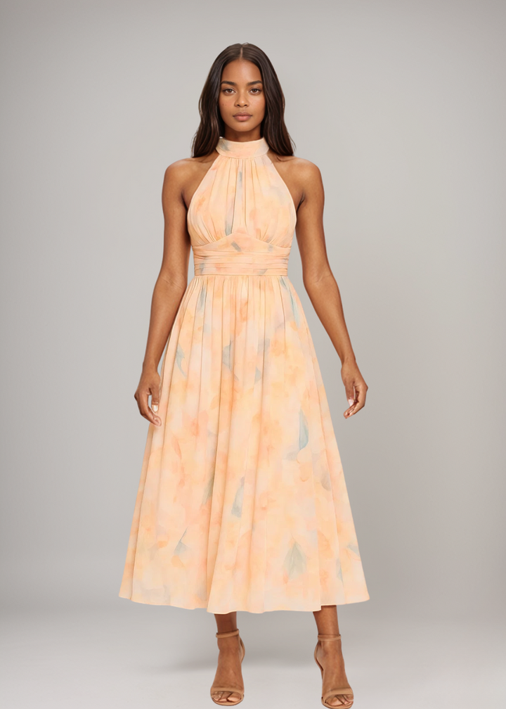 Artistic Peach | Halterneck Maxi Dress