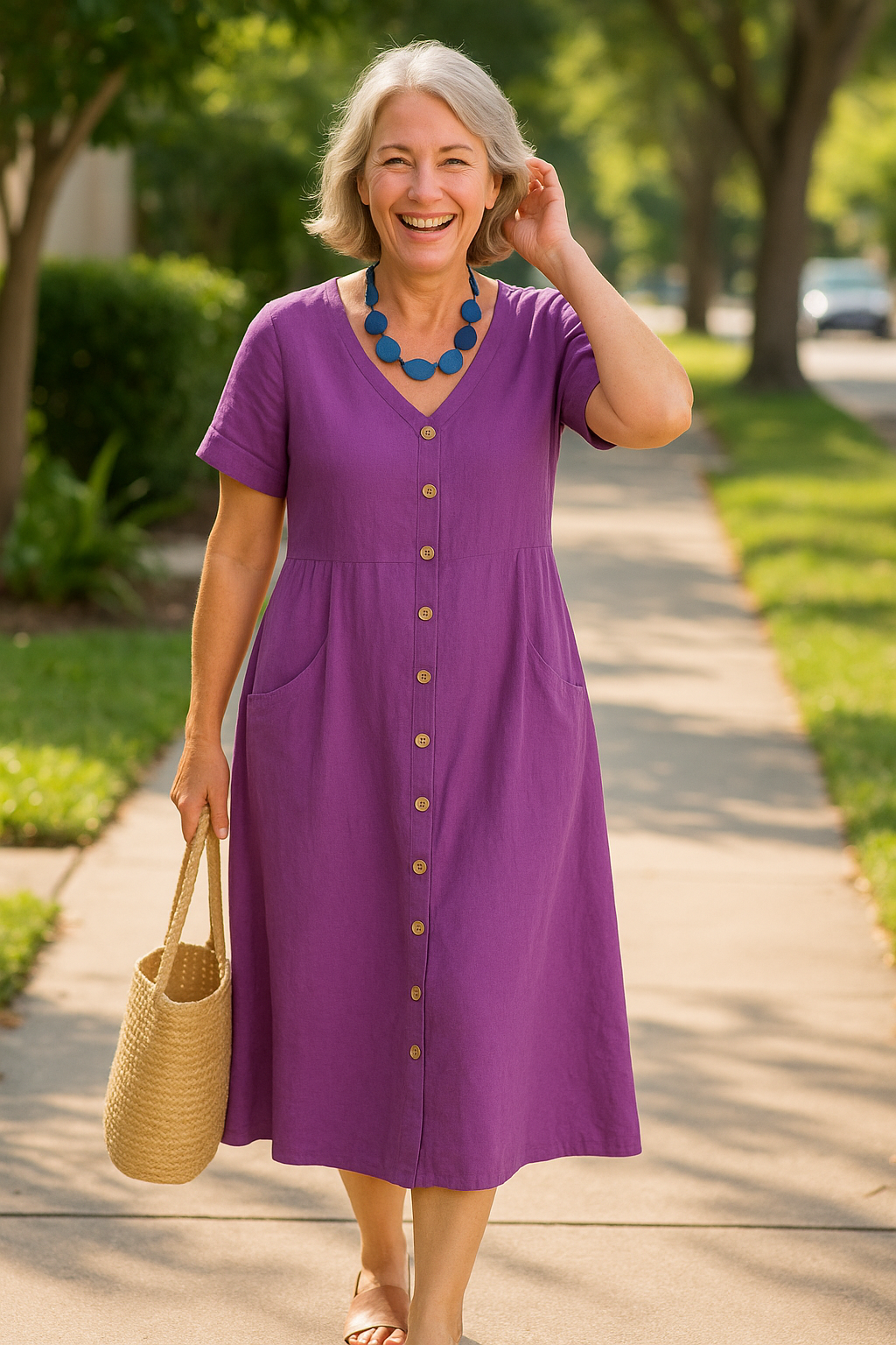 Anna | Cotton Linen Midi Dress