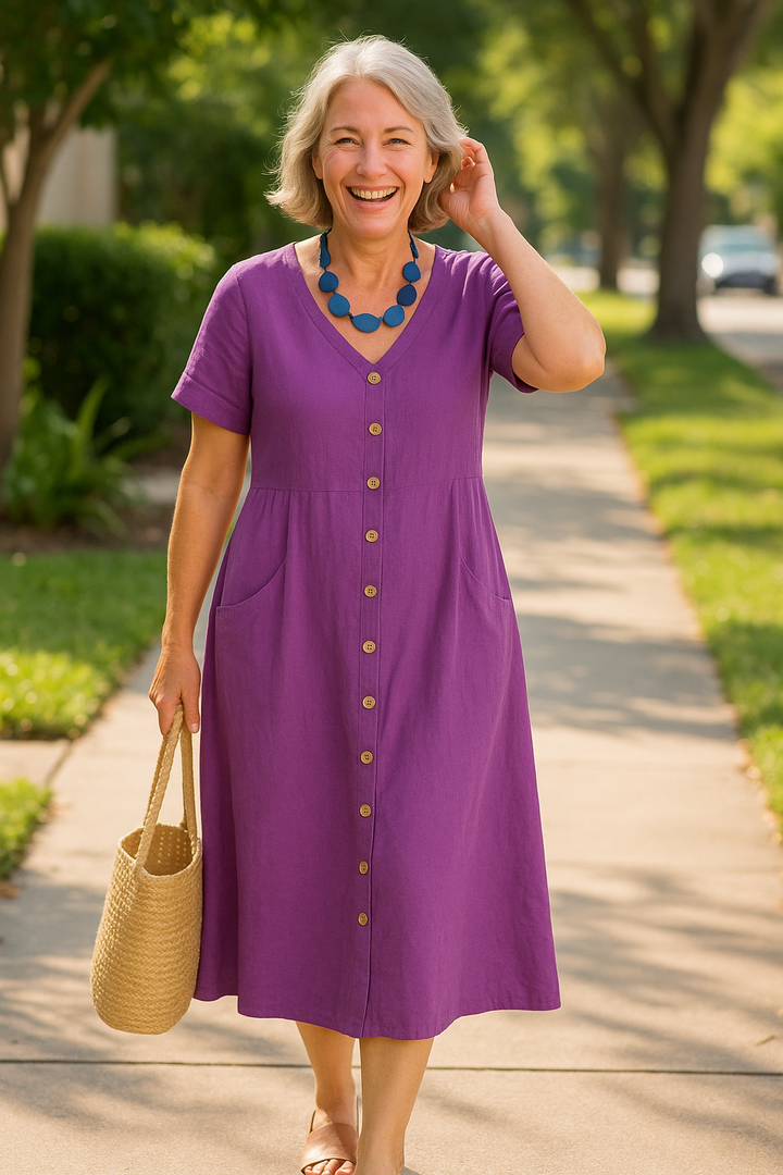 Anna | Cotton Linen Midi Dress