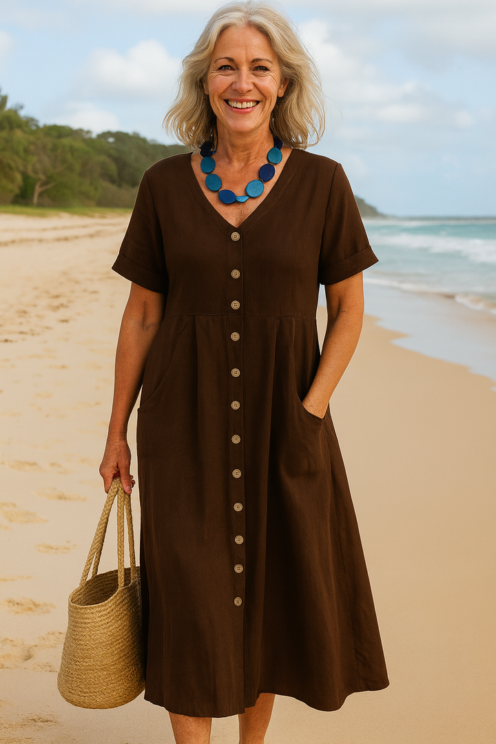 Anna | Cotton Linen Midi Dress