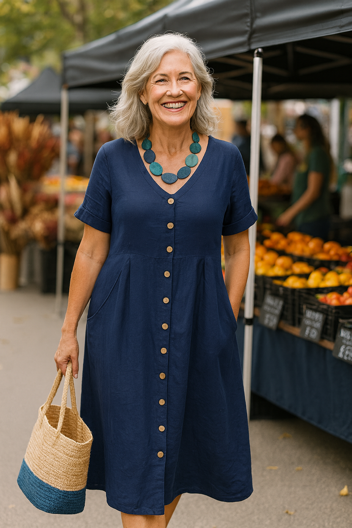 Anna | Cotton Linen Midi Dress