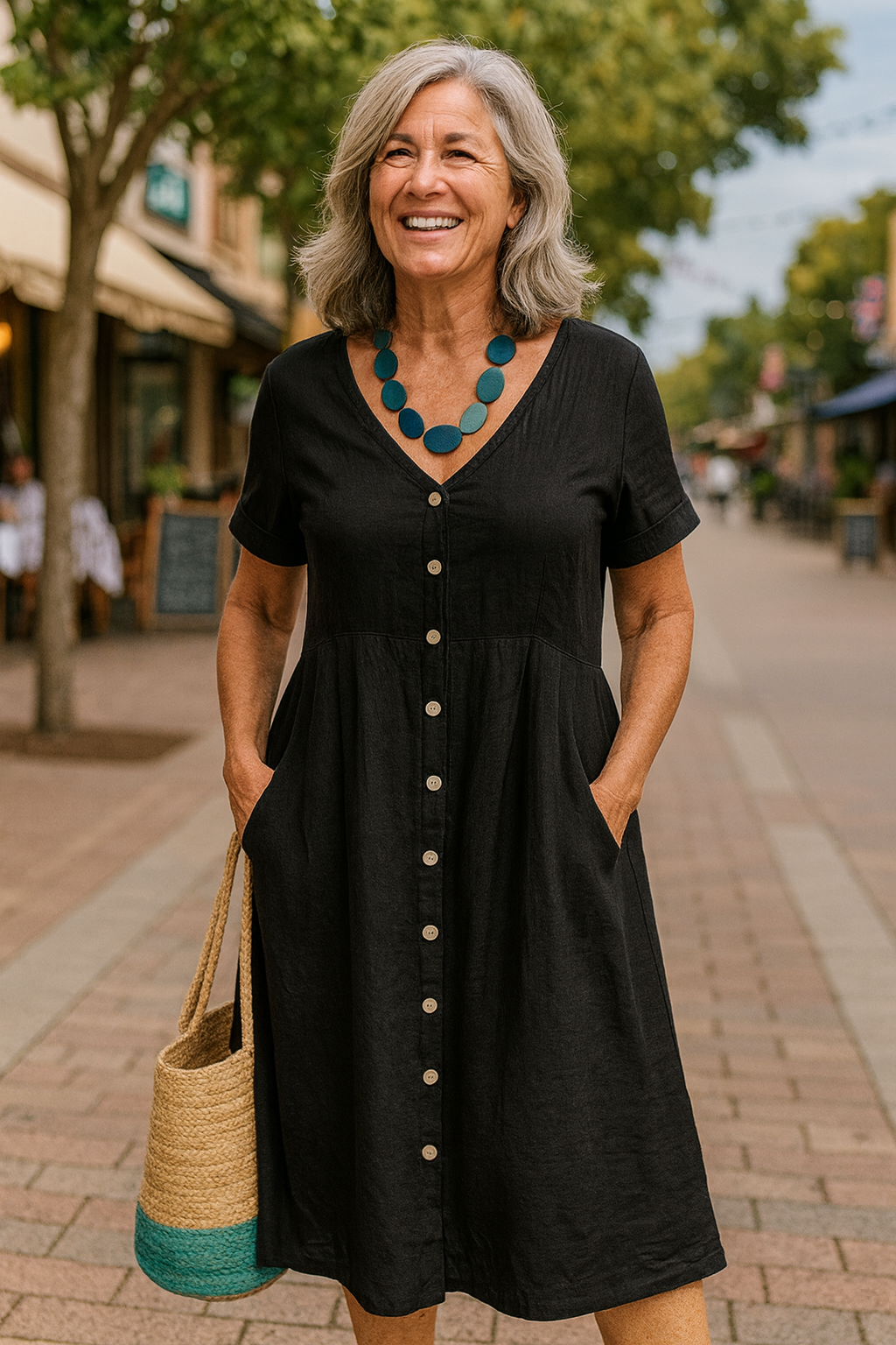 Anna | Cotton Linen Midi Dress