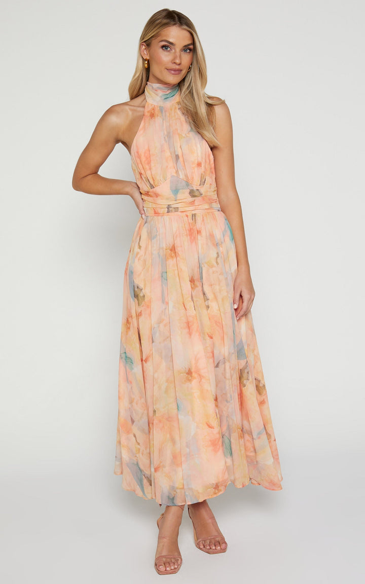 Artistic Peach | Halterneck Maxi Dress