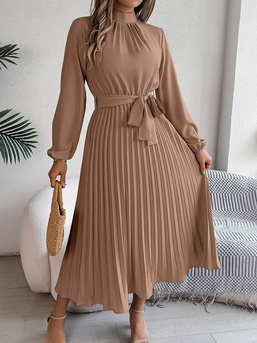 Priscilla | Pleated Belted Maxi Dress