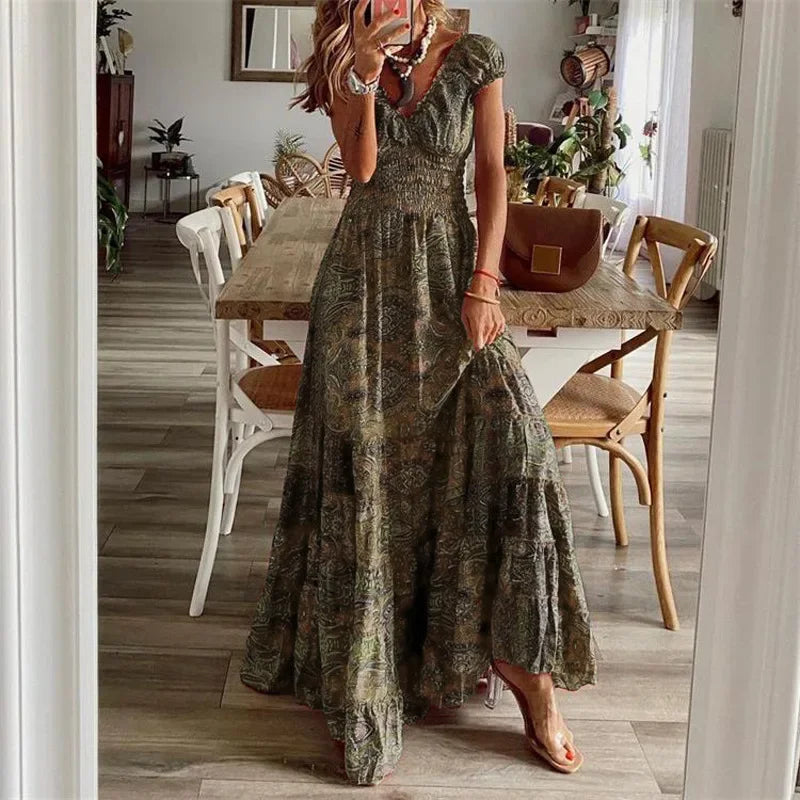 Bohemian V-Neck Floral Maxi Dress