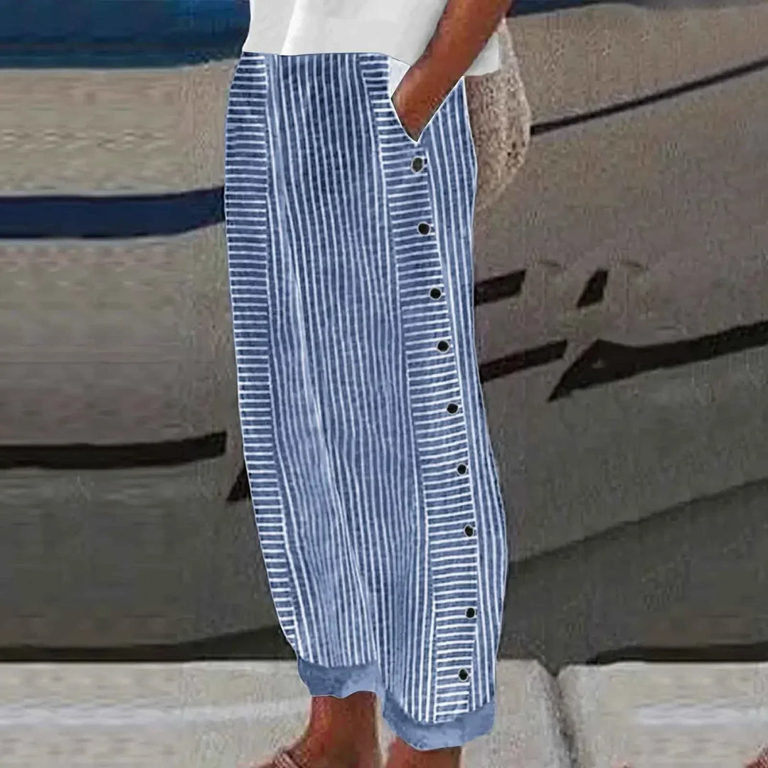 Anna - Seabreeze Stripe Button Trousers