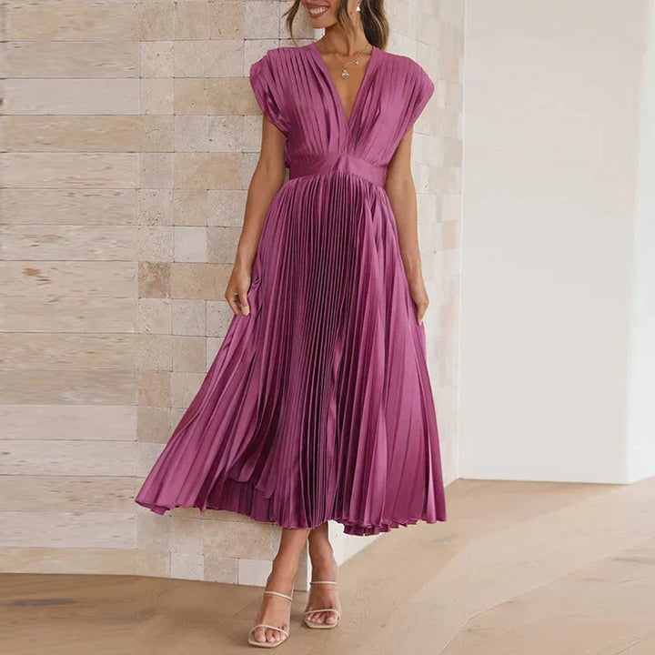 Clara | Pleated Sleeveless Midi Dress