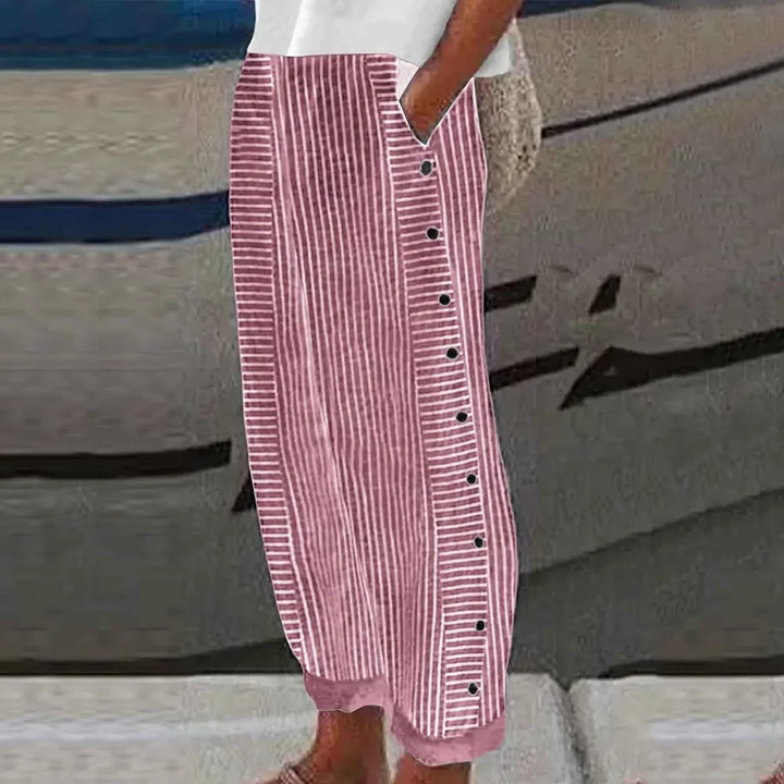 Anna - Seabreeze Stripe Button Trousers