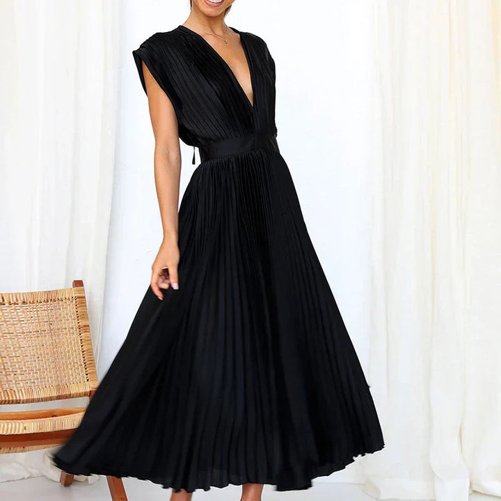 Clara | Pleated Sleeveless Midi Dress