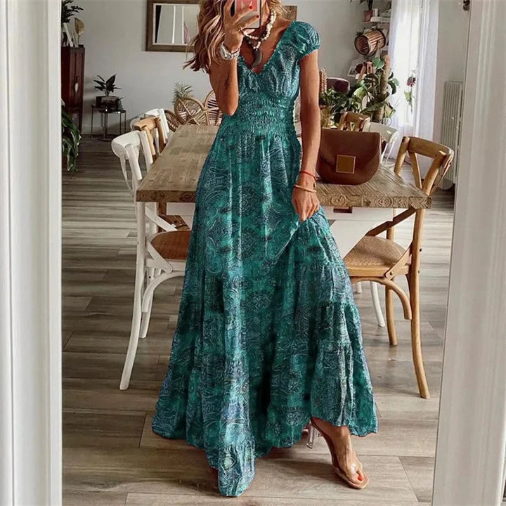 Bohemian V-Neck Floral Maxi Dress