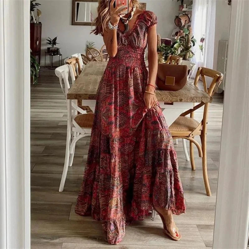 Bohemian V-Neck Floral Maxi Dress