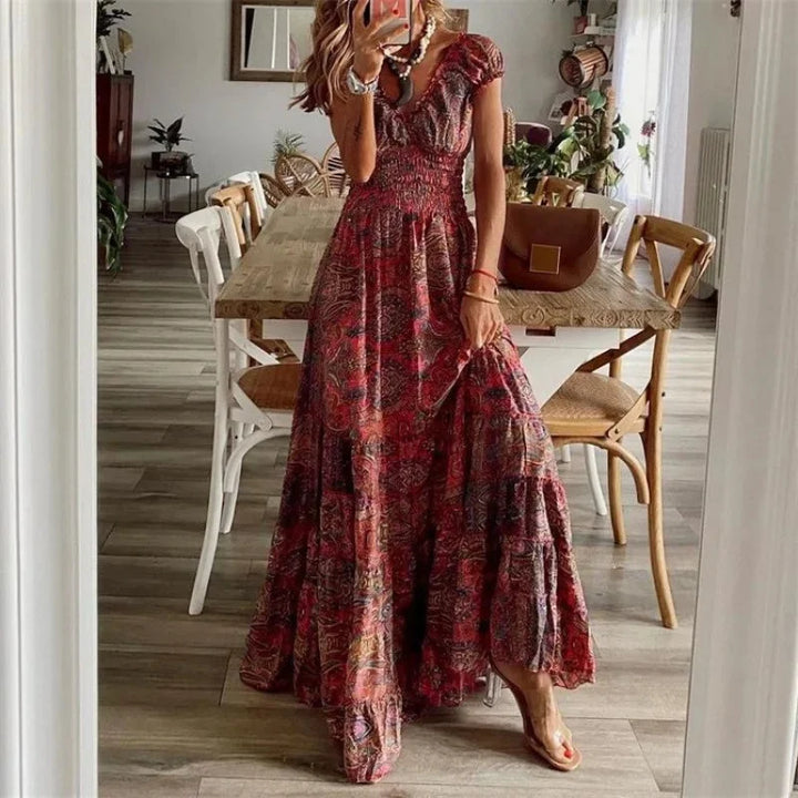 Bohemian V-Neck Floral Maxi Dress