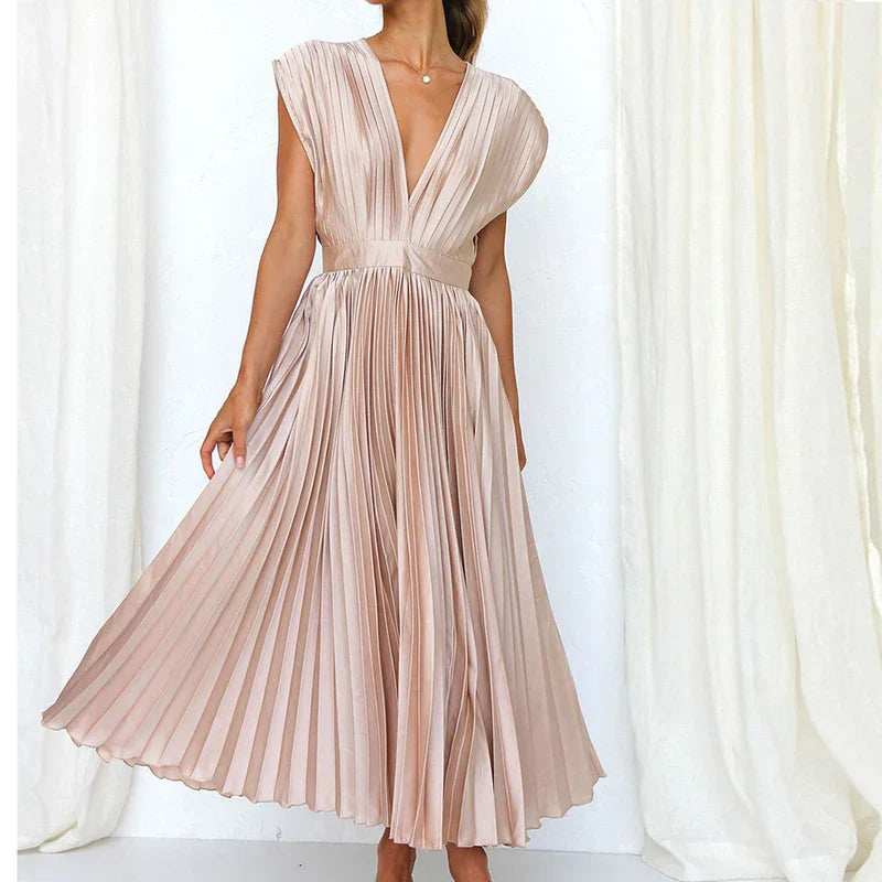 Clara | Pleated Sleeveless Midi Dress