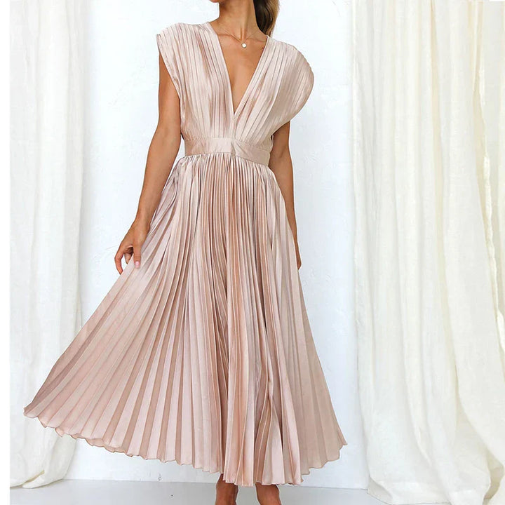 Clara | Pleated Sleeveless Midi Dress