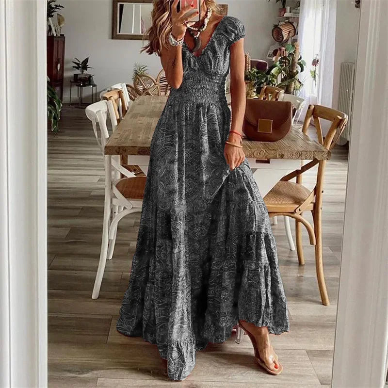 Bohemian V-Neck Floral Maxi Dress