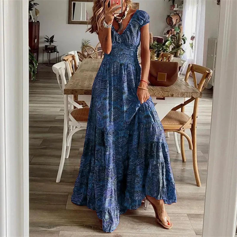 Bohemian V-Neck Floral Maxi Dress