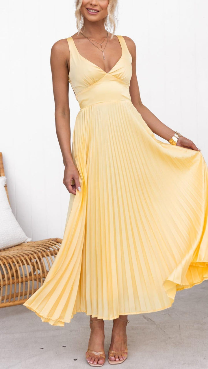 Aria | Pleated V-Neck Maxi Dress