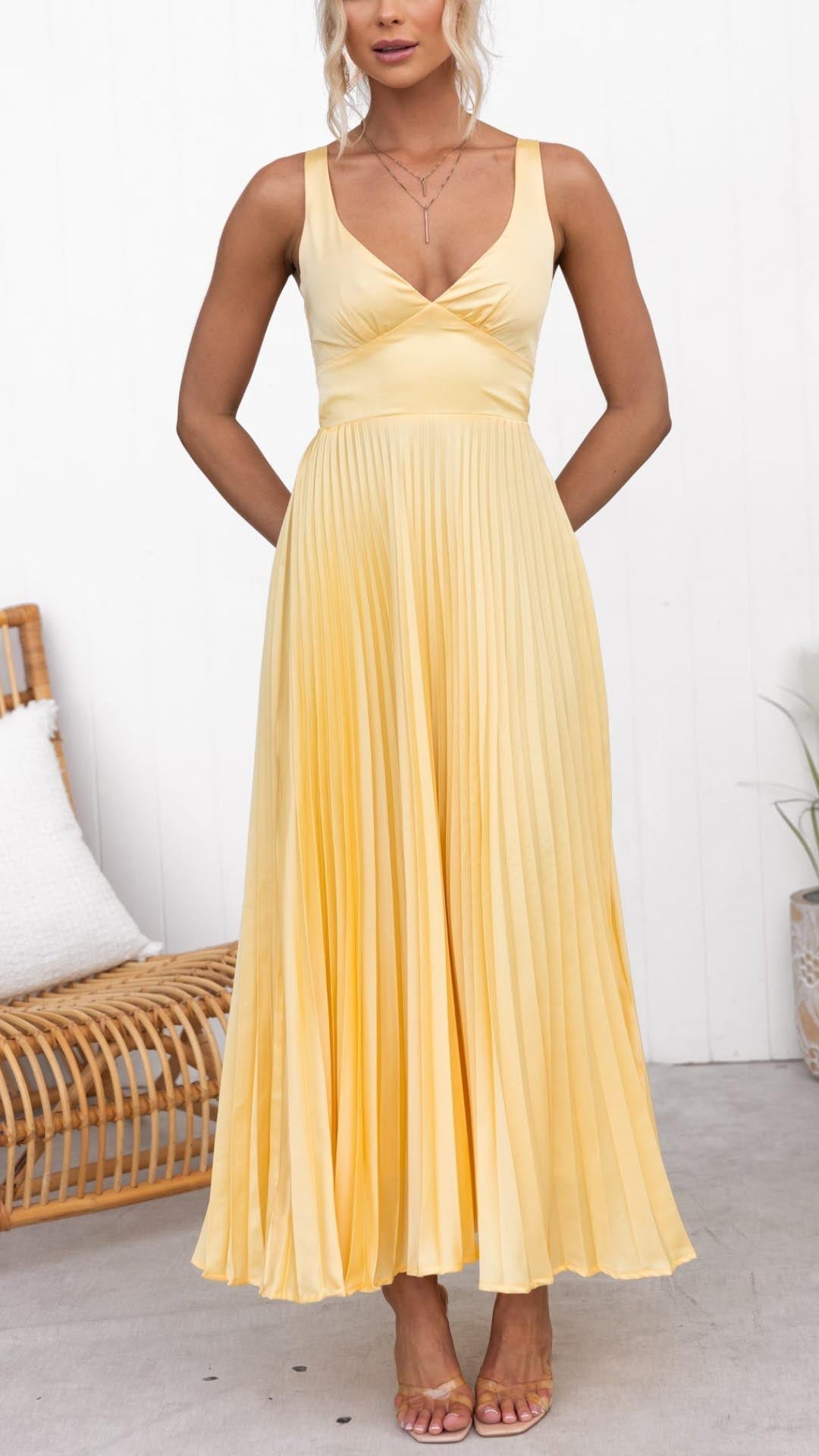 Aria | Pleated V-Neck Maxi Dress