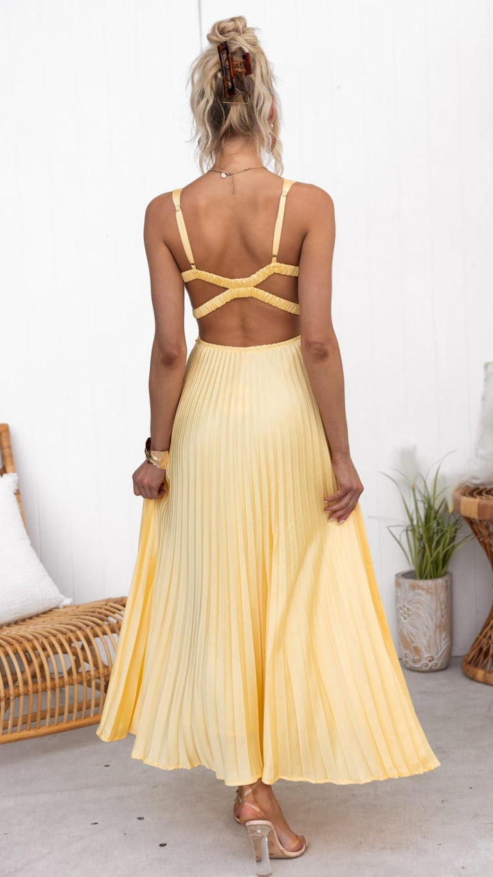 Aria | Pleated V-Neck Maxi Dress