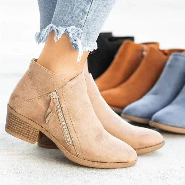Women’s Ankle Boots – Side-Zip Design with Low Heel
