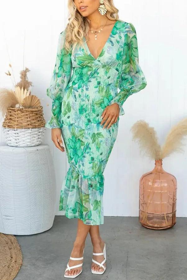 Taisie - Floral Ruffle Midi Dress